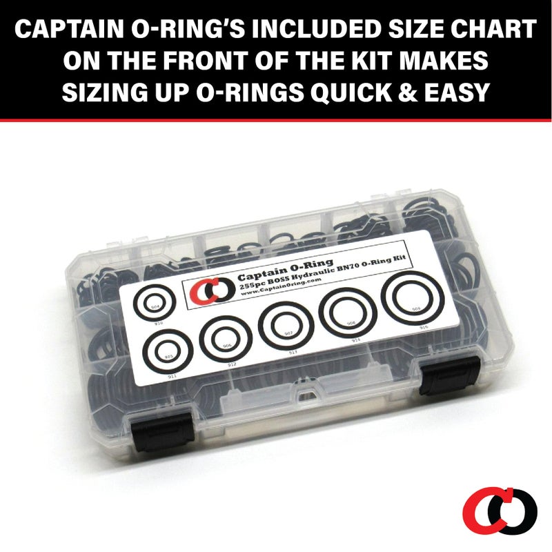 Captain O-Ring خاتم O-Captain - مجموعة ختم O-Ring هيدروليكية SAE 900 (مجموعة 70-255 قطعة Buna-N، 12 حجم)  - Image 3